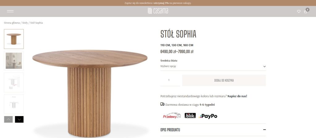 casama.pl: karta produktu stołu Sophia
