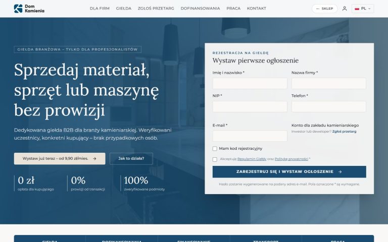 domkamienia.pl: rejestracja firmy z weryfikacją NIP