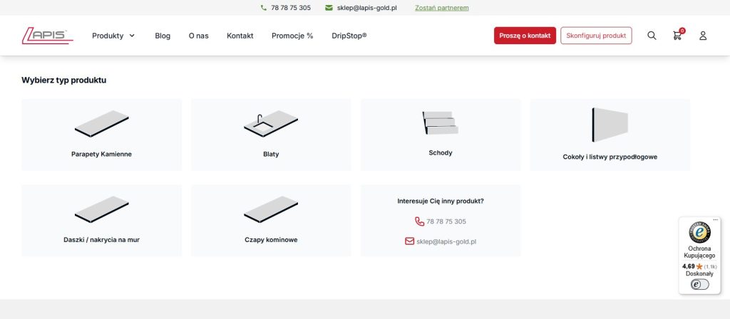 lapis-gold.pl, konfigurator: wybór typu produktu