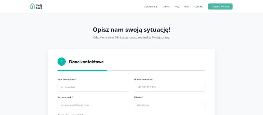 twojskup.pl: wieloetapowy formularz wyceny