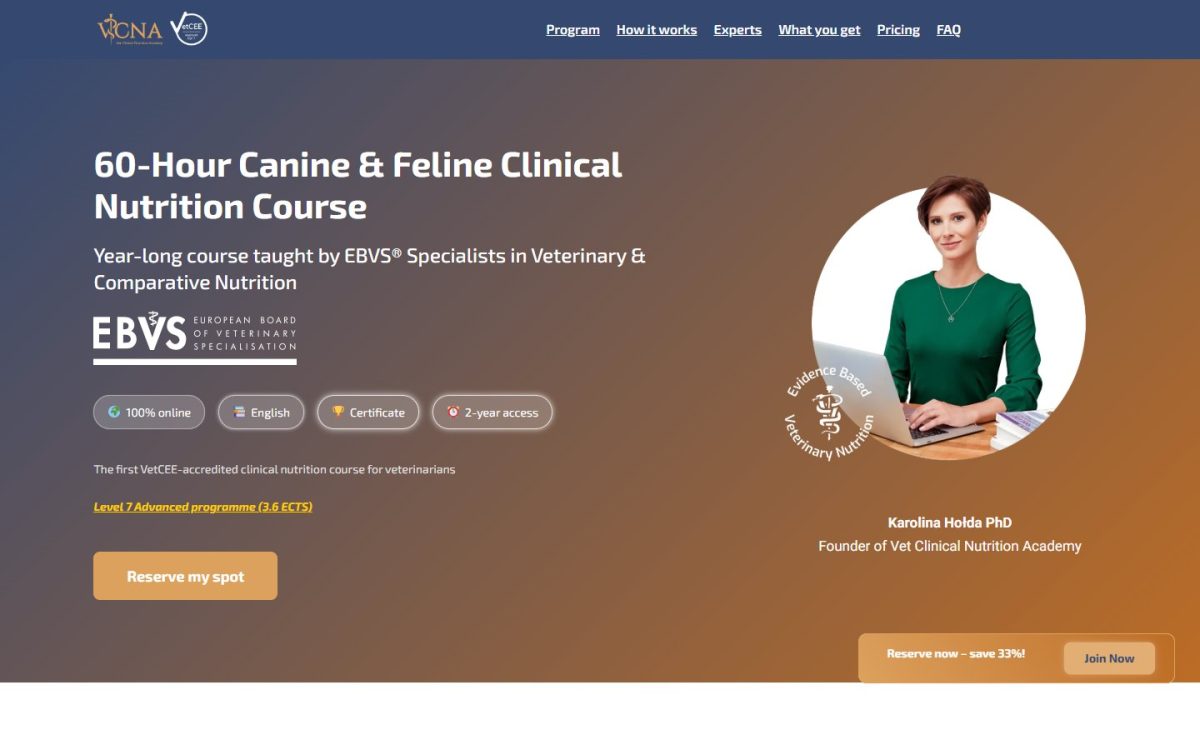 vetclinicalnutrition.academy: strona główna kursu